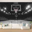 Basketball Court Sports Black and White Hoop Stadium Lights Empty Wall Mural Peel & Stick Wallpaper Removable Self-Adhesive Large Wall Sticker Wall Decor for Boys Room Bedroom Nursery 100"x144" (Multi3)