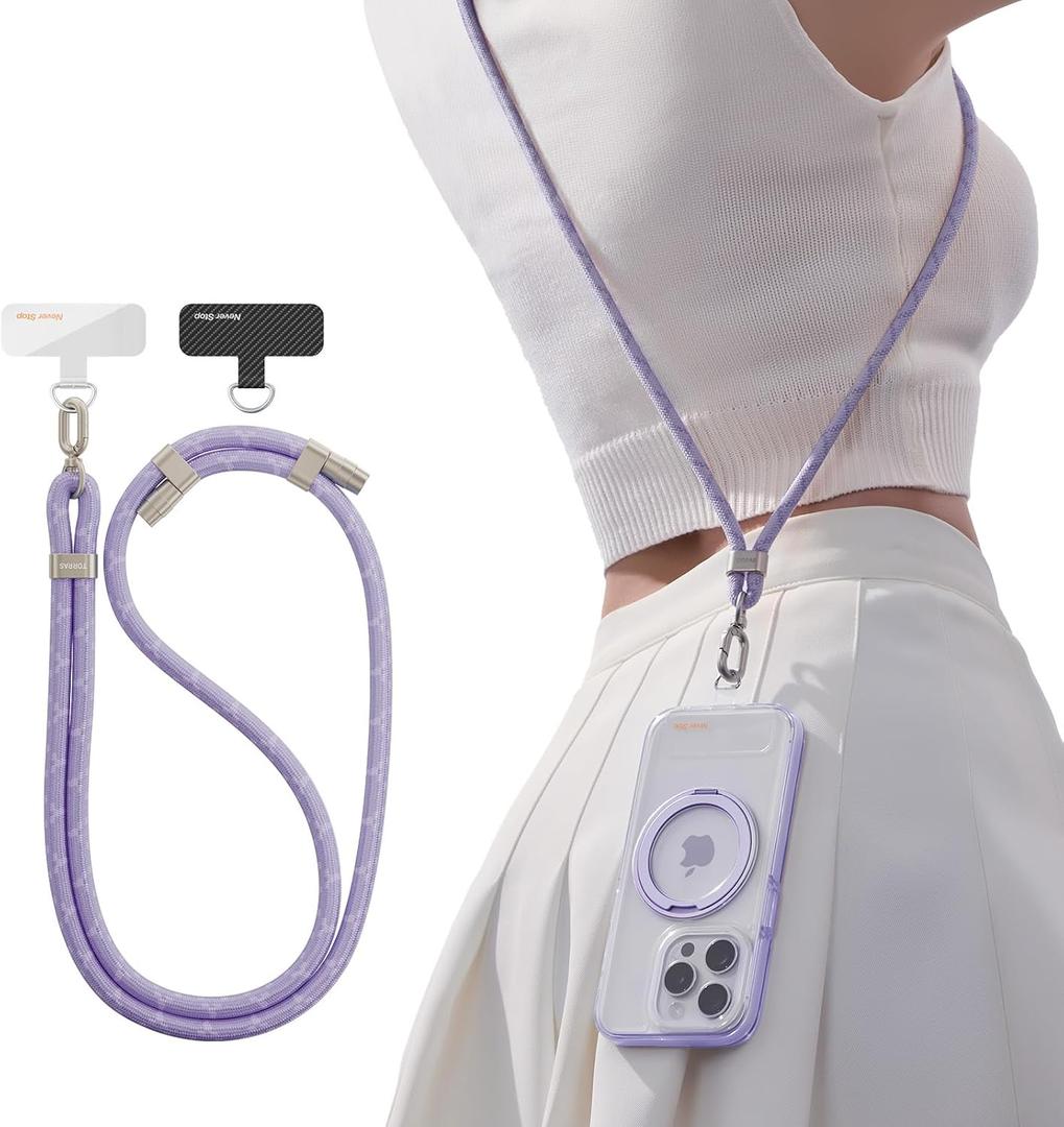 TORRAS Phone Lanyard Crossbody with 2 Phone Tabs, Adjustable Anti Theft Phone Strap for All Phones, Premium Metal Buckles, Skin-Friendly, Universal Cell Phone Neck lanyard for Women and Men, Purple