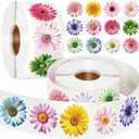 1200 PCS Daisy Stickers Cute Flower Stickers Roll for Kids Sun-Proof Flower Roll Sticker for Scrapbooks, Water Bottle, Present Boxes Decorations (16 Styles)
