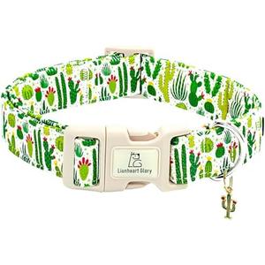 Lionheart glory Dog Collar Green Cactus Print Collar for Medium Dogs Spring Summer Female or Male Collars Pets Gift Adjustable Heavy-Duty Cute Pet Collars