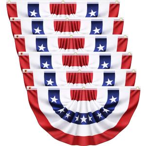 6 Pack USA Pleated Bunting Fan Flags 1.5x3 Ft - American US Flag Bunting for Outside Red White & Blue Patriotic Decor for 250th Anniversary, Memorial Day, Independence Day 4th of July Decorations