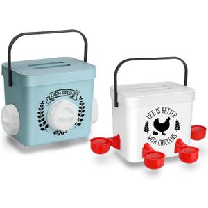 Tgeyd Chicken Feeder and Chicken Waterer Set - Hanging Automatic Chicken Feeder No Waste - Chicken Coop Accessories - Poultry Waterer with 2 Gallon/10 Pounds