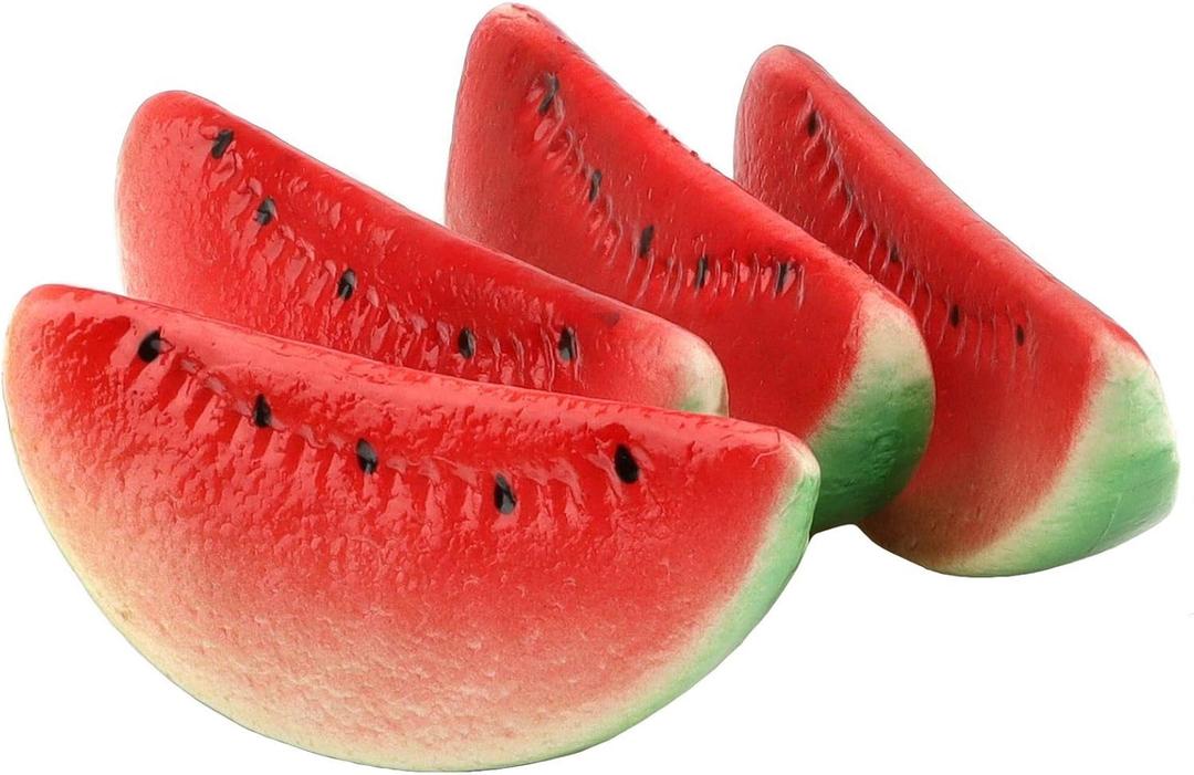 Woration 4 PCS Artificial Fake Watermelon Slice Fruit Faux Lifelike Plastic Red Watermelons for Home Fruit Bowls Kitchen Decor & Accessories