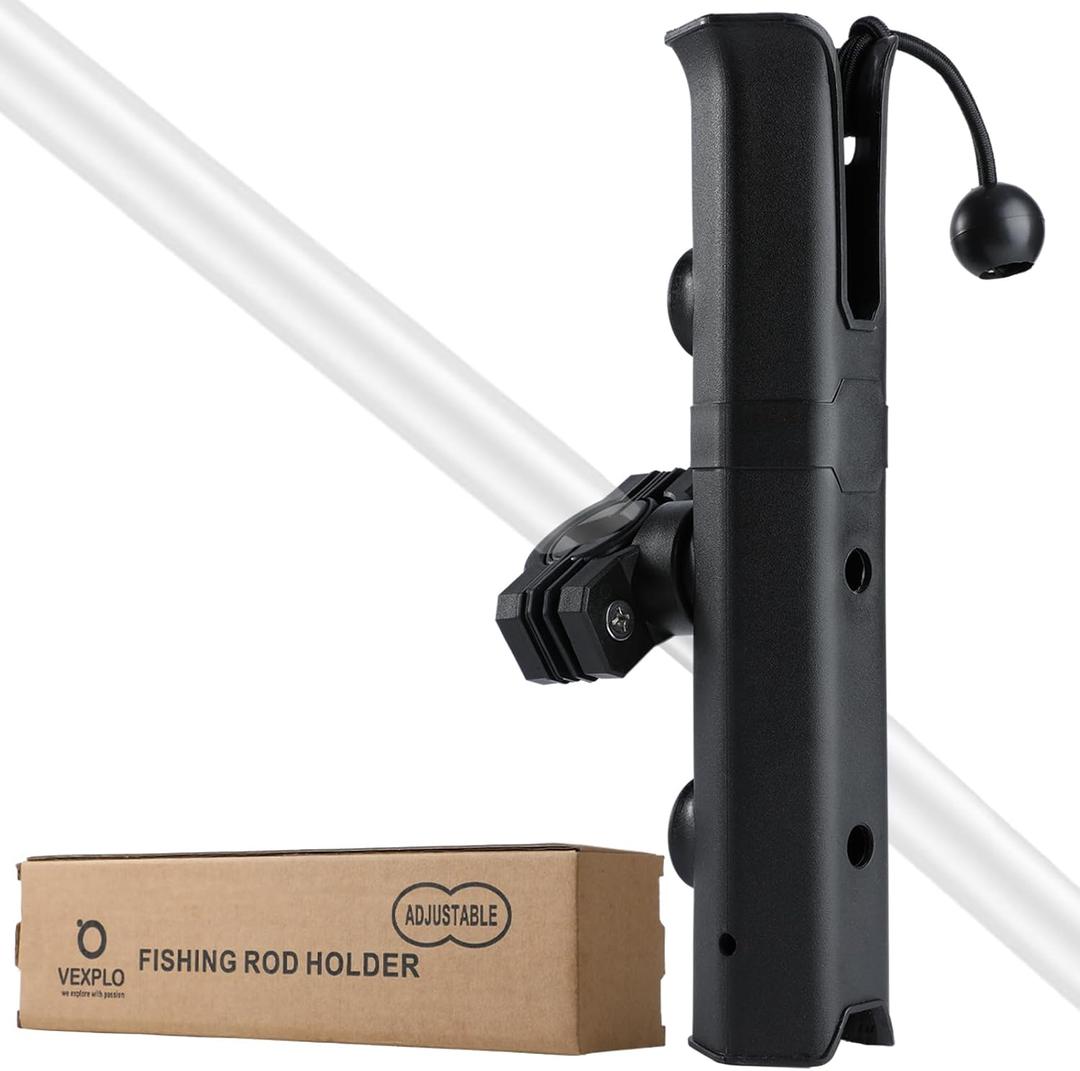 VEXPLO Adjustable Pole Mount Bike Fishing Rod Holder for Bicycle, Boat, Chairs, Cart, Scooter, Motorcycle, ATV & Beach Car, Fishing Pole Holder for Bike Rack with Mount Clamp (1.6" Inner Diameter)