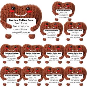 12 Pcs Crochet Coffee Gifts Bulk Small Handmade Plush Coffee Bean with Cards Employees Appreciation Crochet Gifts for Coworkers Staff Home Office Decor Valentines Holiday Party Favor