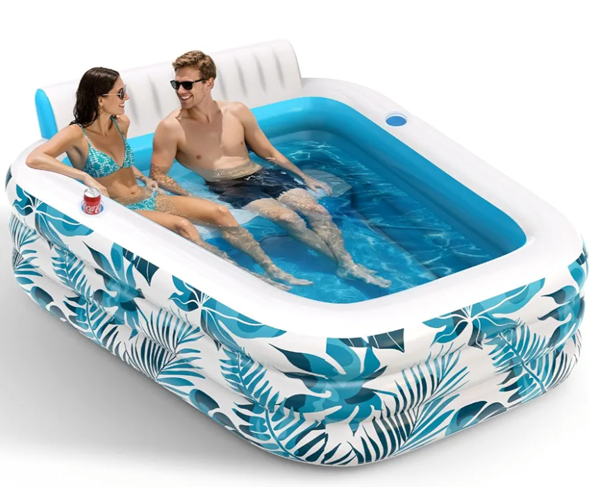Inflatable Pool for Adults,Blow Up Pools with Backrest & Cup Holders XL Thickened Outdoor Family Spa Tub Kids Cool Swimming Pool for Backyard, Beach, Summer Water Parties