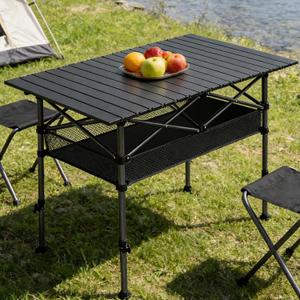 Camping Table Folding Portable Table 47.24” X 21.65” Roll-up Picnic Table with 2 Adjustable Height for Picnic, Camping, Beach, BBQ, Party, Backyard, Black