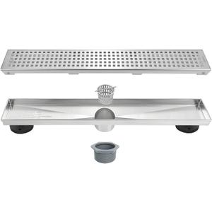 Neodrain 18-Inch Brushed Linear Shower Drain with Removable Quadrato Pattern Cover, 304 Stainless Steel Rectangle Shower Floor Drains, Bathroom Linear Drain &Hair Strainer(Brushed Nickel)