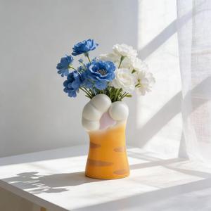 Cute Cat Paw Flowers Vase Dried Floral Resin Vase for Home, Office, Bookshelf & Space-Saving Organizer, Cat Lover Christmas Birthday Gifts (Not Including Flowers)
