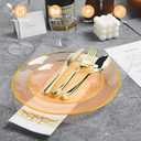 N9R 180PCS Orange Plastic Plates with Gold Trim, Disposable Party Dinnerware Set for 30 Guests, Include 30 Dinner and Salad Plates, Napkins, Forks, Spoons, Knives, Perfect for Wedding, Dinner Party