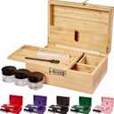 Lockable bamboo storage box with removable tray and partitioned wooden decorative storage box, including jars, brushesNatural Wood