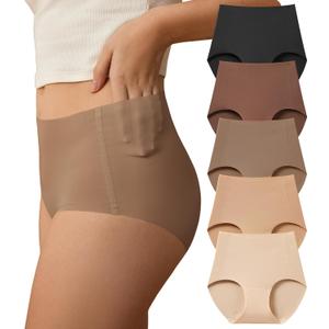 SHARICCA Seamless High Waisted Underwear for Women No Show Full Coverage Panties Nuage Microfiber Briefs Pack (Small, 5p - Soft Browns & Nudes)