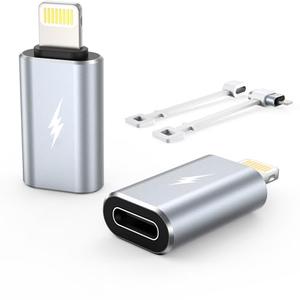 TechMatte Female USB C to Male Lightning Adapter 2 Pack 2.2A Charging Data Transfer, Compatible with iPhone 14, 13, 12, 11 Xs iPad iPod AirPods, Not for Audio Headphones/OTG Firewire Anti-Lost, Grey