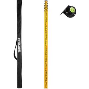 Firecore 16-Foot Aluminum Grade Rod - 8ths, 5 Sections Dual Sided Telescoping Leveling Rod with Bubble Level and Carrying Case - FLR500C