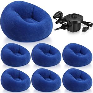 Realspring 6 Pcs Inflatable Bean Bag Chairs for Adults with Electric Air Pump, Blow up Couch Folding Portable Inflatable Couch Lazy Sofa for Outdoor Movie Nights Camping Room (Dark Blue)