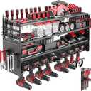4 Tier Power Tool Organizer Wall Mount, 8 Cordless Drill Holders, 320LBS Heavy Duty Power Tool Storage Rack, Holds 50+ Tools with Side Pegboards for Garage Workshop Warehouse Organization (Black)