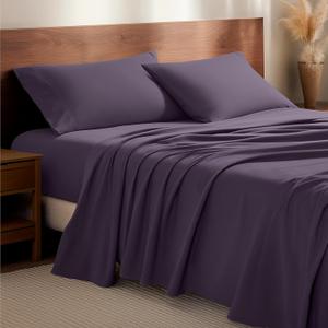 Bare Home Flannel Sheet Set 100% Cotton, Velvety Soft Heavyweight - Double Brushed Flannel - Deep Pocket (Queen, Eggplant)