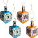 4 Pcs Hanukkah Glass Blown Ornaments, Glass Jewish Dreidel Ornament, Hanukkah Hanging Tree Ornaments for Chanukah Christmas Home Party Decoration