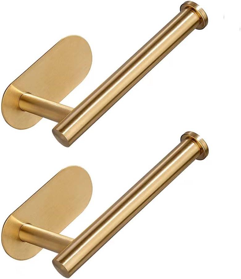 Toilet Paper Holder Self Adhesive Roll Holder Wall Mount for Bathroom and Washroom No Drilling SUS304 Stainless (Brushed Gold, 2)