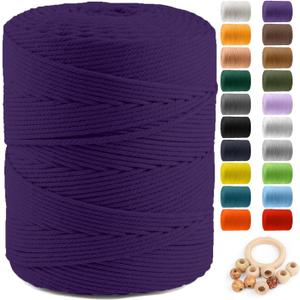 Macrame Cotton Cord 4mm x 547yds, ZUEXT Natural Handmade Dark Violet Purple Braided Cords 4 Strands Knitted Rope String for Craft Wall Hanging Weaving Tapestry Dream Catchers Hanger DIY Gift (500m)