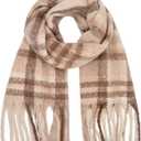 Womens Scarf Winter Big Colorful Checked Thick Warm Soft Scarves Casual Tassel Blanket Scarf (Khaki)
