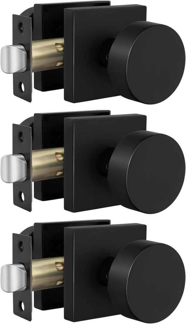 Goldenwarm Black Door Knobs Closet, Zinc Alloy Square Ball Matte Black Passage Door Knobs for Hallways, Kitchens, Heavy Duty Passage Door Knob Bulk - Modern & Stylish(3 Pack)