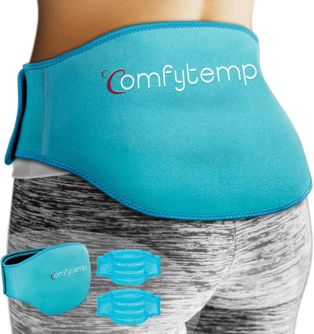 Comfytemp Ice Pack for Back Pain Relief, 2 Pcs, Sciatica Ease Brace, Reusable Gel Lower Back Ice Wrap for Injuries, Hot Cold Compress for Lower Lumbar, Waist, Men Women After Surgery Blue, Standard, 2