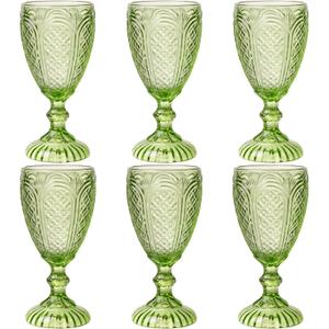Chaos Coordinator Green Wine Glasses set of 6, vintage Green glassware, colored drinking glasses for a baby shower, wedding, birthday or fancy glassware for everyday,10.5 OZ.