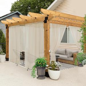 HolidayIdeas All Weather Outdoor Patio Sheer Curtains 6 Pcs Linen Look Rod Pocket Sheer Outdoor Curtains for Porch, Balcony, Gazebo, Pergolas, Cabana, Linen, 54x95 Inchs