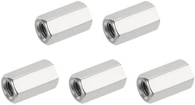 HiPicco Hex Coupling Nuts, M8 x 1.25-Pitch 24mm/0.94" Length Metric Coarse Thread, 5 Pack 304 Stainless Steel Rod Coupling Nut for Threaded Rods & Studs