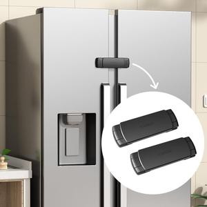 EUDEMON 2 Pack Latest French Fridge Lock French Door Refrigerator/Freezer Lock Apply to Max 3.54"(90mm) Two Door Gap Distance for Kids & Babies,Easy to Install no Tools Need or Drill (Black)