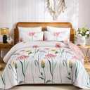 WONGS BEDDING Pink Quilt Set Queen,3 Pieces Colorful Delicate Floral Bedspread Set, Soft Lightweight Reversible Bedding Coverlet with 2 Pillowcases(96"x90")