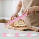 2025 Upgrade Bread Knife for Homemade Bread, Worlds 1st Double Serrated Knife with 5 Thickness Adjustable Slicing Guide, Stainless Steel Bread Cutter, Razor Sharp for Sourdough, Pink