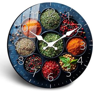 10 Inch Spice Kitchen Wall Clock - Decorative Herb & Spice Design Analog Wall Clocks, Rustic Farmhouse Silent Wall Clock Non Ticking Battery Operated for Bathroom Living Room Wall Dcor