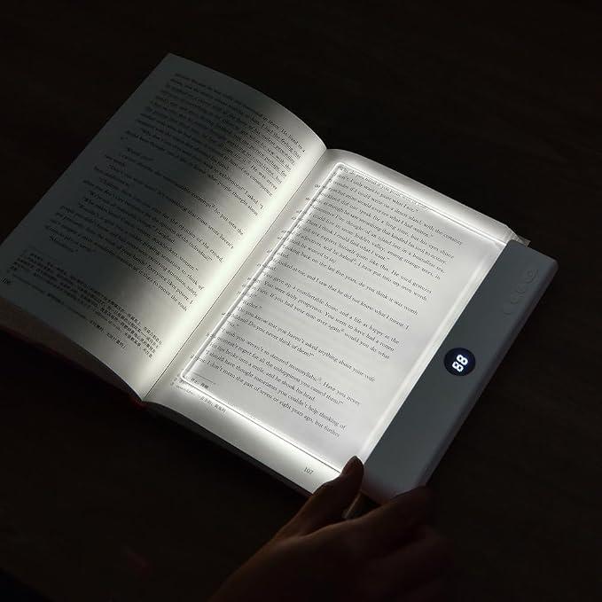 Book Light, Rechargeable Led Reading Light for Book, Clear LED Flat Book Lights for Reading in Bed at Night with 3 Colors & Timer, Dimmable Panel Plate Book Lamp, Bookish Gifts for Readers Kids