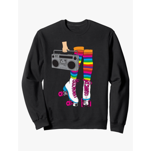 Retro Rollerskates Funny 80's Roller Disco Skating Girl Gift Sweatshirt (S, Black)