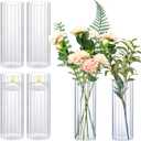 6 Pcs 10 Inch Tall Glass Ribbed Cylinder Vases Clear Floating Candle Flower Vase in Bulk, Hurricane Candle Holder for Wedding Housewarming Gift Table Centerpieces