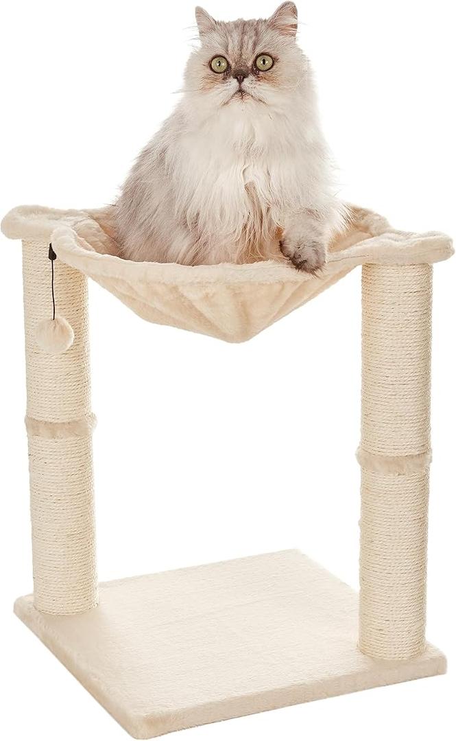 Cat Scratching Post, Sisal, Interactive Furniture Toys for Indoor Cats Adults, 2 Mounting Methods Scratcher Tree Tower with Hanging and Ball Track, Activity Center for Kitten, 25 inches