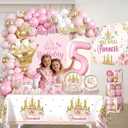 299pcs Princess 5th Birthday Decorations, All-in-One Set for 25 Guests | Easy setup, Includes candle, sash, tableware, backdrop, banner, balloon arch, and more for girls 5th birthday