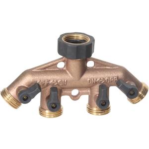 Midwest Control GHC4 3/ 4" GHT Heavy-Duty Brass Garden Hose Splitter with 4-Way Hose Connectors & Shutoffs