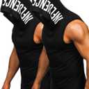 FLYFIREFLY Men's 2 Pack Workout Hooded Tank Tops Bodybuilding Athletic Sleeveless Muscle Cut Off T Shirt Gym Hoodies (Black, XL)