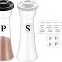Salt and Pepper Shakers Set of 2, Large Clear Plastic Hourglass Shakers with 16 Pre-Printed Spice Labels, Moisture Proof Lids for Kitchen, Camping, Travel & Outdoor (Black & White)