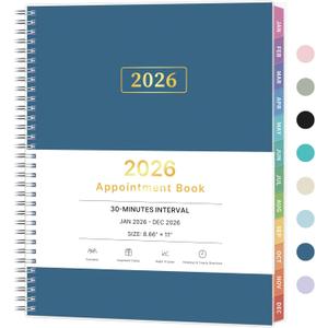 3 x 2026 Appointment Book, 30 Minutes-Hourly, Weekly  Monthly Calendar Planner 2026, Jan 2026 - Dec 2026, 8.5'' x 11'', 2026 Daily Planner with Tabs Pocket, Flexible Cover, Great for Office, Home, School (Light Blue)
