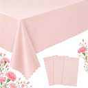 3 Pack Plastic Light Pink Tablecloths, 54 X 108Inch Disposable Spring Tablecloth Scalloped Mother's Day Table Cloth for Rectangle Tables Table Cover for Easter Baby Shower Bridal Tea Party Wedding