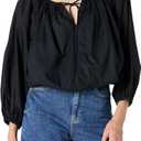 The Drop Women's Shirred Neck Cotton Bubble Hem Top (Black, L)