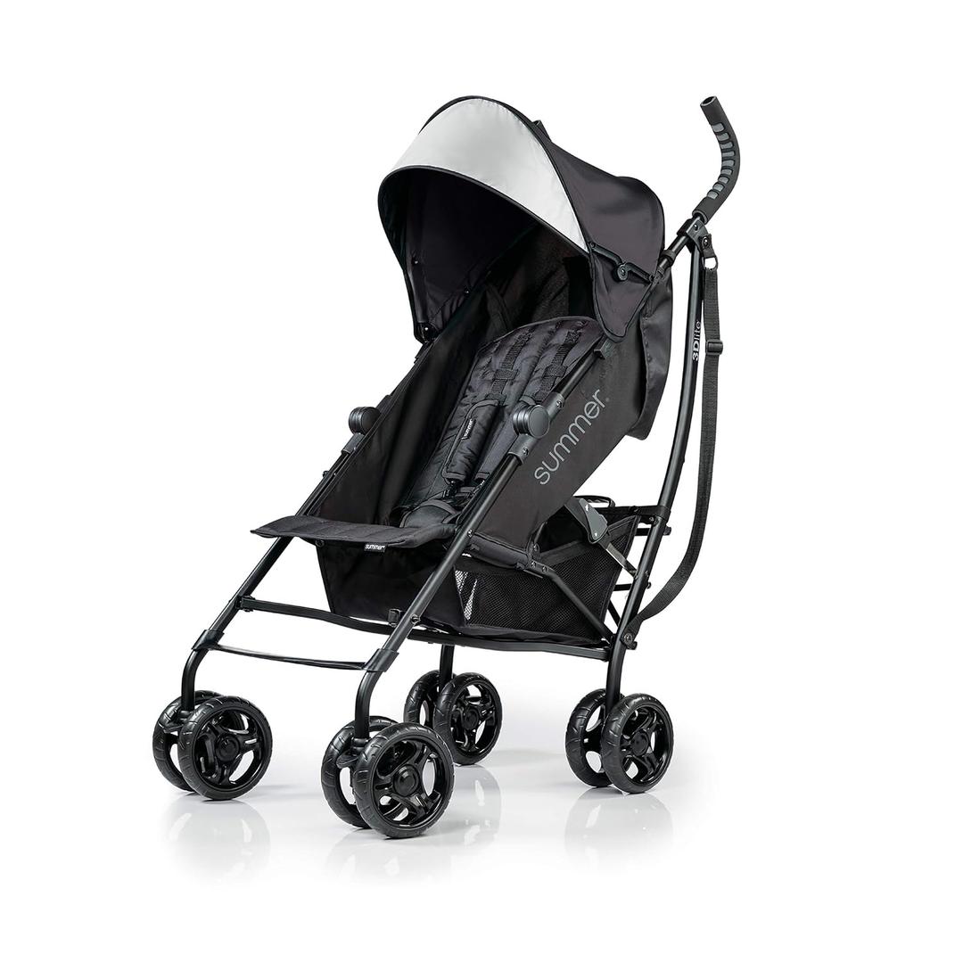 3Dlite Convenience Stroller,Jet BlackLightweight Stroller with Aluminum Frame,Large Seat Area, 4 Position Recline, Extra Large Storage Basket Infant Stroller for Travel&More