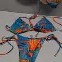 OYOANGLE Women's 3 Piece Swimsuit Floral Print Halter Bikini Set Bathing Suit with Beach Cover Ups (X-Large, Blue Orange)