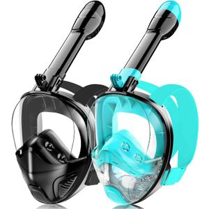 Full Face Snorkel Mask for Adults Teen, Snorkeling Gear with Detachable Camera Mount, Panoramic 180 View, Anti-Fog Anti-Leak Snorkling Set for Man and Women (Black Green+Black-L/XL)