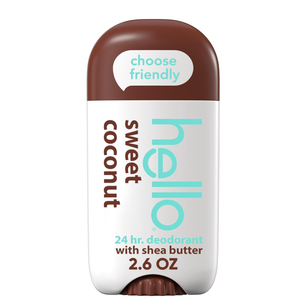 hello Sweet Coconut Aluminum Free Deodorant for Women and Men with Shea Butter, 24Hour Freshness, Baking Soda Free Deodorant, Dermatologically Tested, 2.6 oz Stick