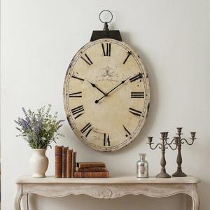 29 Inch Vintage Yellow Oval Wall Clock, Silent Non-Ticking Quartz Battery Operated Wall Clock, Large Roman Numerals Farmhouse Wall Clocks for Living Room, Kitchen, Bedroom, Office